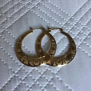 Gold-Tone filigree hoope Earrings - Branded Cutout Design